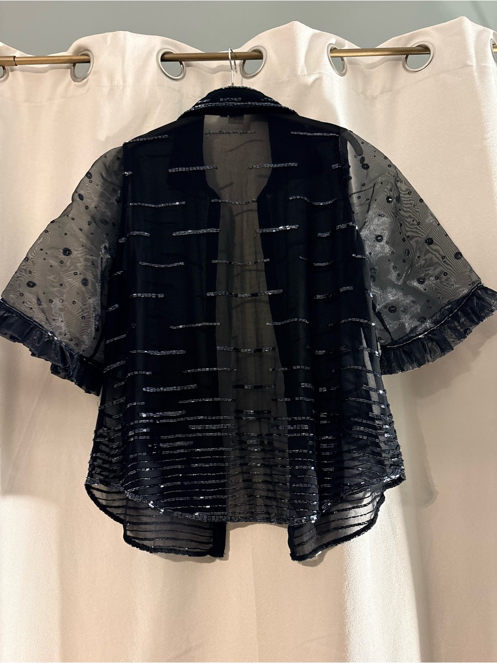 Vintage Sheer Embellished Black Classy Going Out Short-Sleeve Layering Shirt